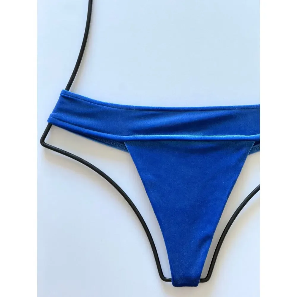 Frankies Bikinis Phoebe Velvet Thong Bikini Bottom - Pacific Blue - M - NWT